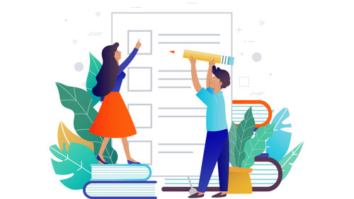 Jongenen meisje werken aan grote to do list Jongenen meisje werken aan grote to do list