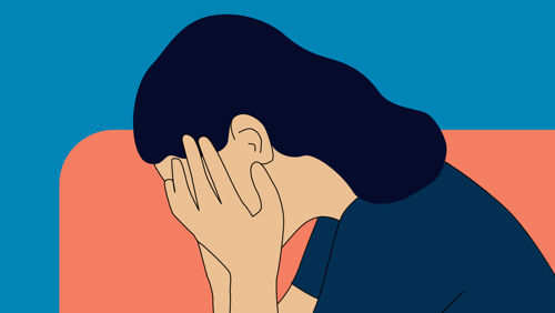 Illustratie van vrouw met handen in het haar Illustratie van vrouw met handen in het haar