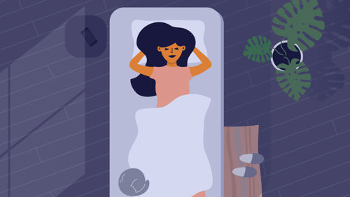 Visual van vrouw die ligt te slapen in bed Visual van vrouw die ligt te slapen in bed